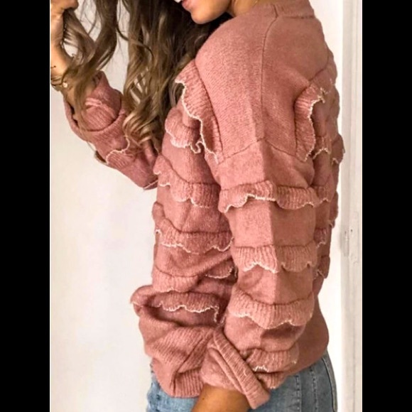 Vintage Style Very Soft Gorgeous Ruffles Dusty Pink Sweater - Picture 5 of 6